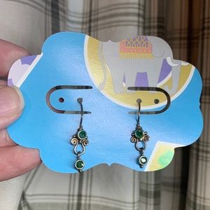 Silver, green gemstone earrings. 90’s